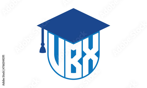 VBX initial letter academic logo design vector template. school college logo, university logo, graduation cap logo, institute logo, educational logo, library logo, teaching logo, book shop, varsity