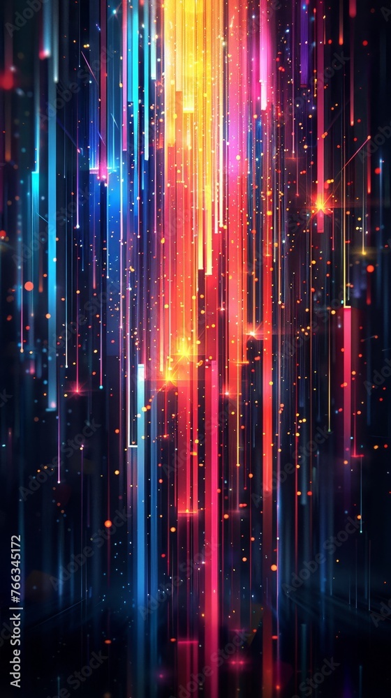 Vibrant colored lines plummet on a dark background