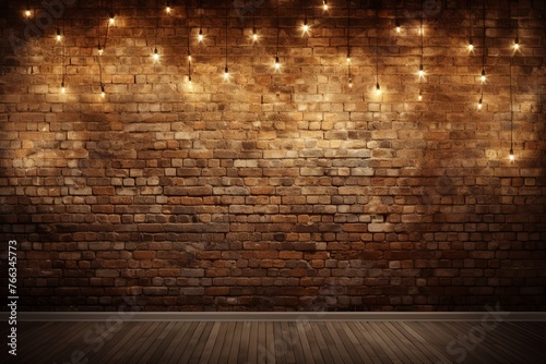 Room with brick wall and black lights background photo