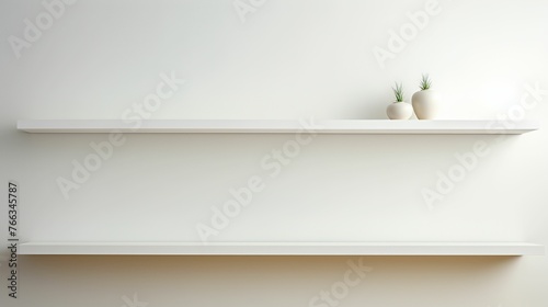 Empty white floating shelves on the wall UHD wallpaper