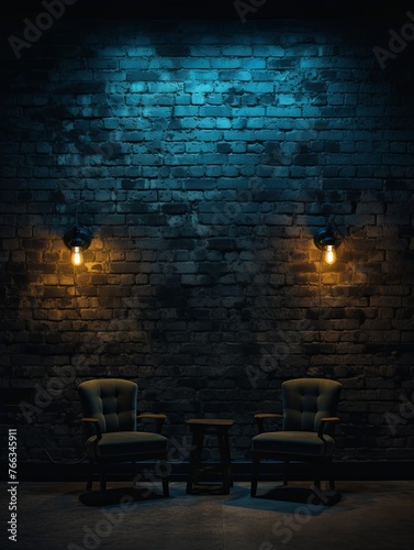 Room with brick wall and black lights background © Celina