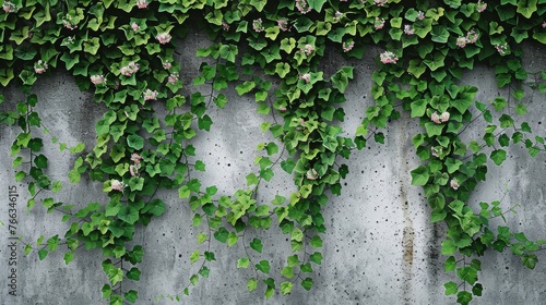 Ivy-covered concrete wall with flowers