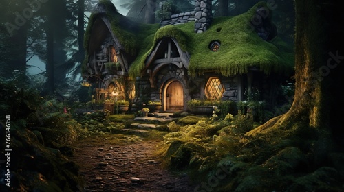 Fantastic dreamy moss cottage house UHD wallpaper