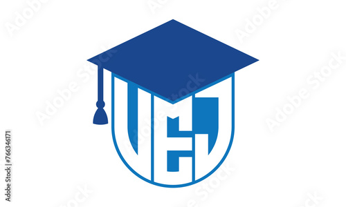 VEJ initial letter academic logo design vector template. school college logo, university logo, graduation cap logo, institute logo, educational logo, library logo, teaching logo, book shop, varsity
