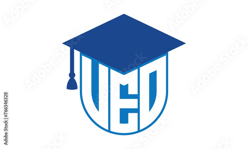 VEO initial letter academic logo design vector template. school college logo, university logo, graduation cap logo, institute logo, educational logo, library logo, teaching logo, book shop, varsity