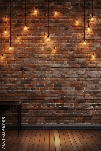 Room with brick wall and brown lights background
