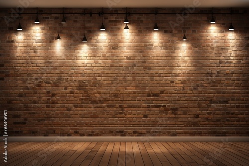 Room with brick wall and brown lights background