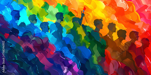  Colorful Abstract Illustration of Diverse People with Ink Effect, Diversity Concept Large Crowd of Diverse People with Soft Bright Colorful Paper Cut Out Style.
