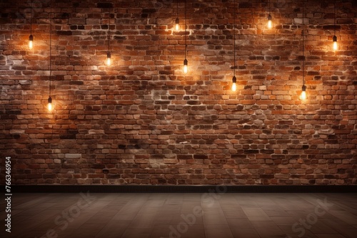 Room with brick wall and brown lights background