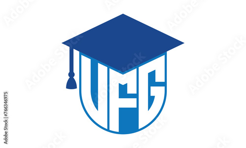 VFG initial letter academic logo design vector template. school college logo, university logo, graduation cap logo, institute logo, educational logo, library logo, teaching logo, book shop, varsity