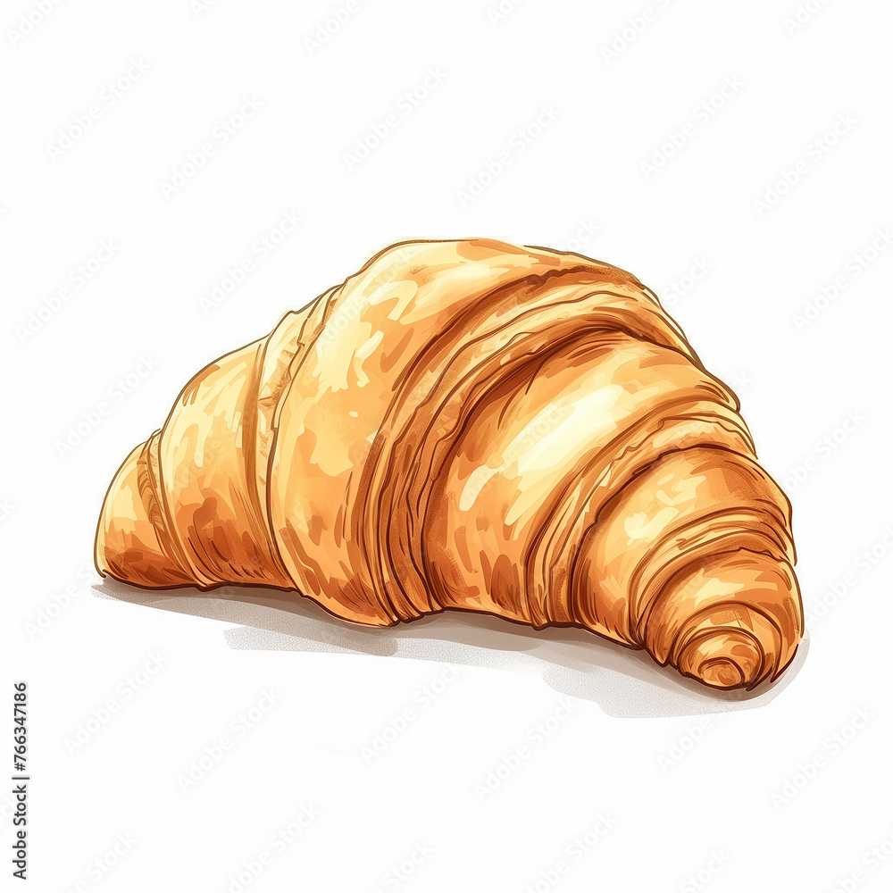 Drawing of croissant dessert on a white background. Drawing of croissant dessert on a white background.