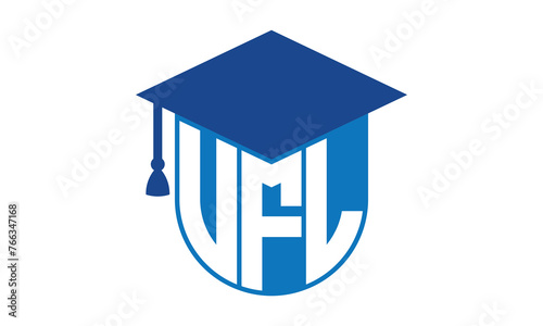 VFL initial letter academic logo design vector template. school college logo, university logo, graduation cap logo, institute logo, educational logo, library logo, teaching logo, book shop, varsity photo