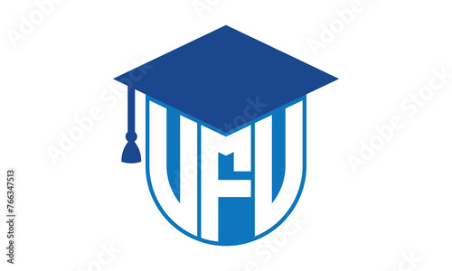 VFV initial letter academic logo design vector template. school college logo, university logo, graduation cap logo, institute logo, educational logo, library logo, teaching logo, book shop, varsity