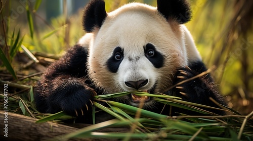 Panda eating bamboo UHD wallpaper