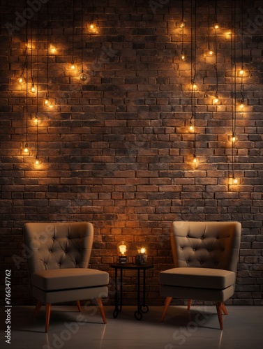 Room with brick wall and gold lights background