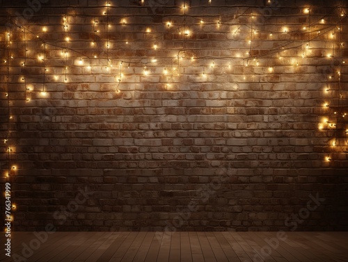 Room with brick wall and gold lights background