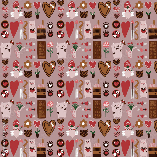 かわいいバレンタインのイラストパターン