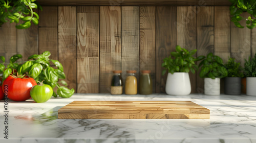 A realistic shot of a close-up of an empty chopping board photo