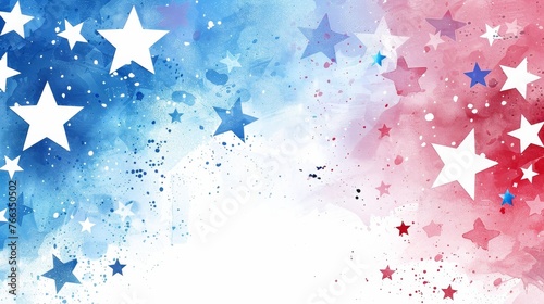 Red white and blue watercolor background featuring stars - Americana patriotic theme photo