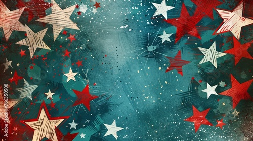 Red white and blue stars on a chalkboard background - Americana patriotic theme