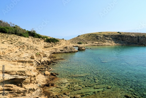 nature with sea and sandstone in Lopar on the island Rab, Croatia photo