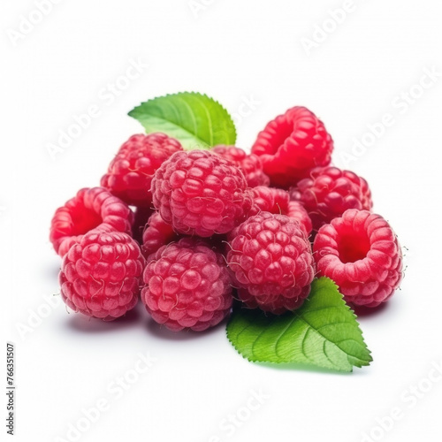 Illustration of a berry  a beautiful ripe raspberry on a bush  green leaves  an unusual picture.