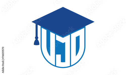 VJO initial letter academic logo design vector template. school college logo, university logo, graduation cap logo, institute logo, educational logo, library logo, teaching logo, book shop, varsity