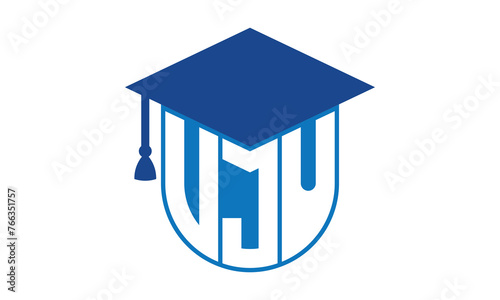 VJU initial letter academic logo design vector template. school college logo, university logo, graduation cap logo, institute logo, educational logo, library logo, teaching logo, book shop, varsity
