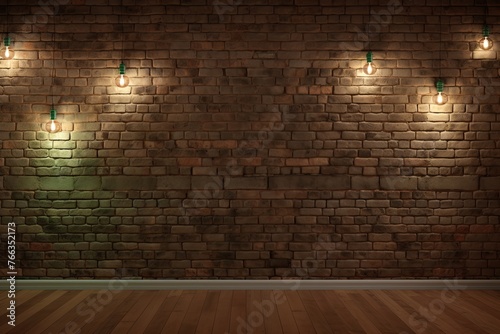 Room with brick wall and olive lights background