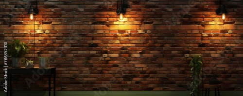 Room with brick wall and olive lights background