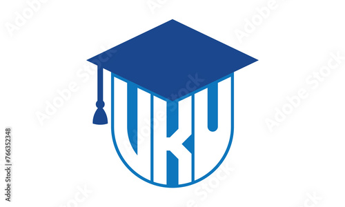 VKU initial letter academic logo design vector template. school college logo, university logo, graduation cap logo, institute logo, educational logo, library logo, teaching logo, book shop, varsity