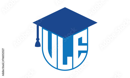 VLE initial letter academic logo design vector template. school college logo, university logo, graduation cap logo, institute logo, educational logo, library logo, teaching logo, book shop, varsity