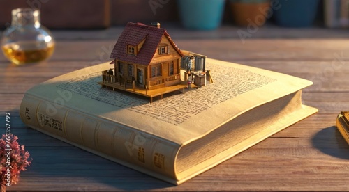 Illustration of a miniature house on a book
