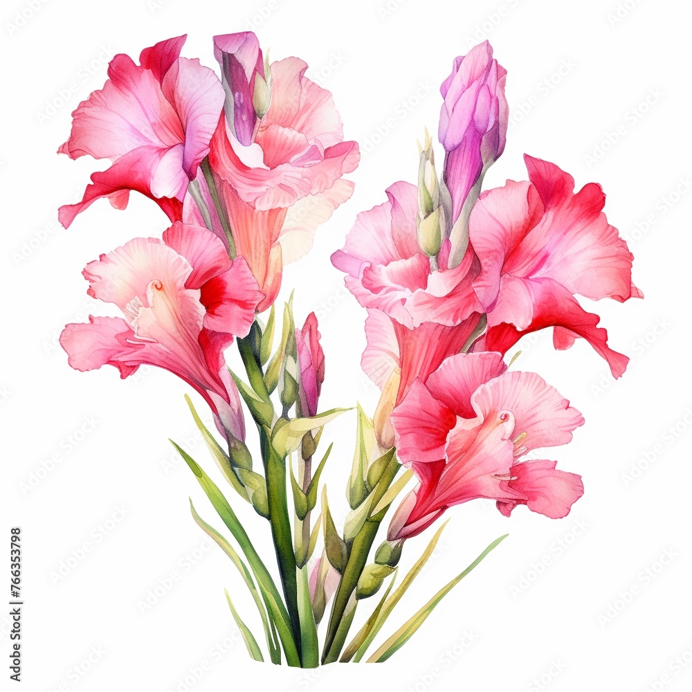 Watercolor foxglove clipart with tall spires of colorful flowers - obrazy, fototapety, plakaty 