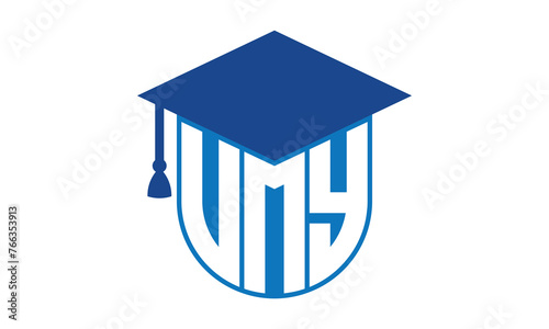 VMY initial letter academic logo design vector template. school college logo, university logo, graduation cap logo, institute logo, educational logo, library logo, teaching logo, book shop, varsity