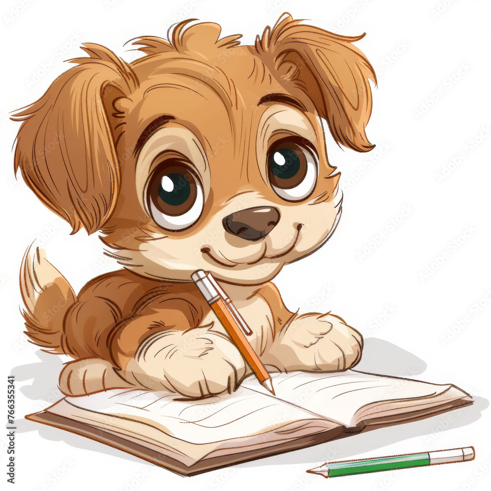 a cute happy dog writing in the book a cute happy dog writing in the book