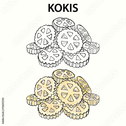 Sri lankan sinhala new year Traditional Sweets Kokis Sketch Drawing 