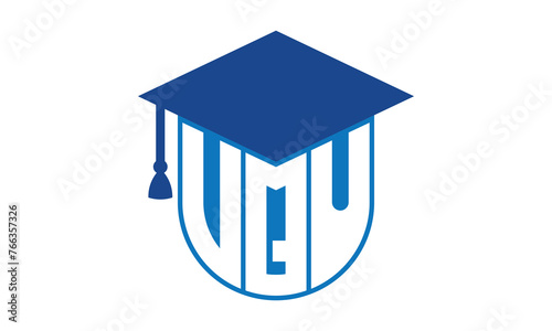 VQU initial letter academic logo design vector template. school college logo, university logo, graduation cap logo, institute logo, educational logo, library logo, teaching logo, book shop, varsity