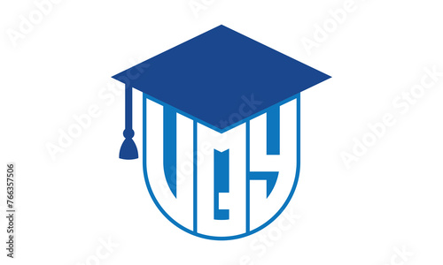VQY initial letter academic logo design vector template. school college logo, university logo, graduation cap logo, institute logo, educational logo, library logo, teaching logo, book shop, varsity
