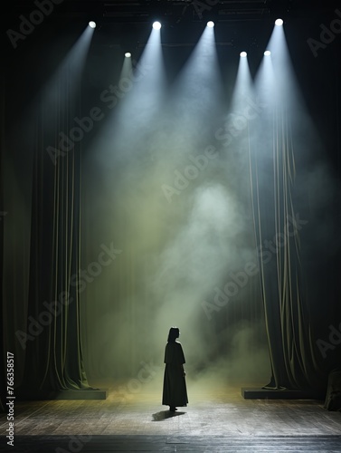 Smoky Light Shapes in the Dark on the empty stage 