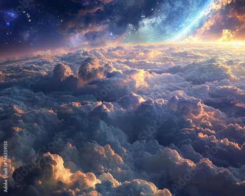 A way through the clouds, leading to a view of the universe beyond, Earth's beauty from above