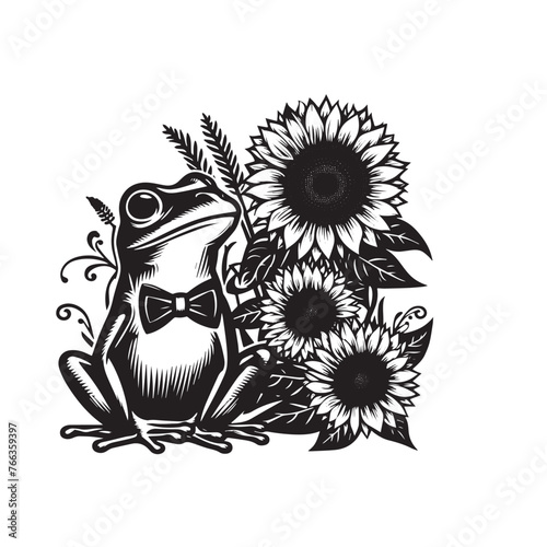 sunflower with Frog vector silhouette illustration