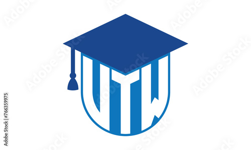 VTW initial letter academic logo design vector template. school college logo, university logo, graduation cap logo, institute logo, educational logo, library logo, teaching logo, book shop, varsity