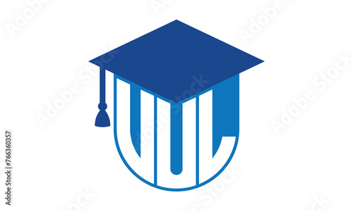 VUL initial letter academic logo design vector template. school college logo, university logo, graduation cap logo, institute logo, educational logo, library logo, teaching logo, book shop, varsity photo