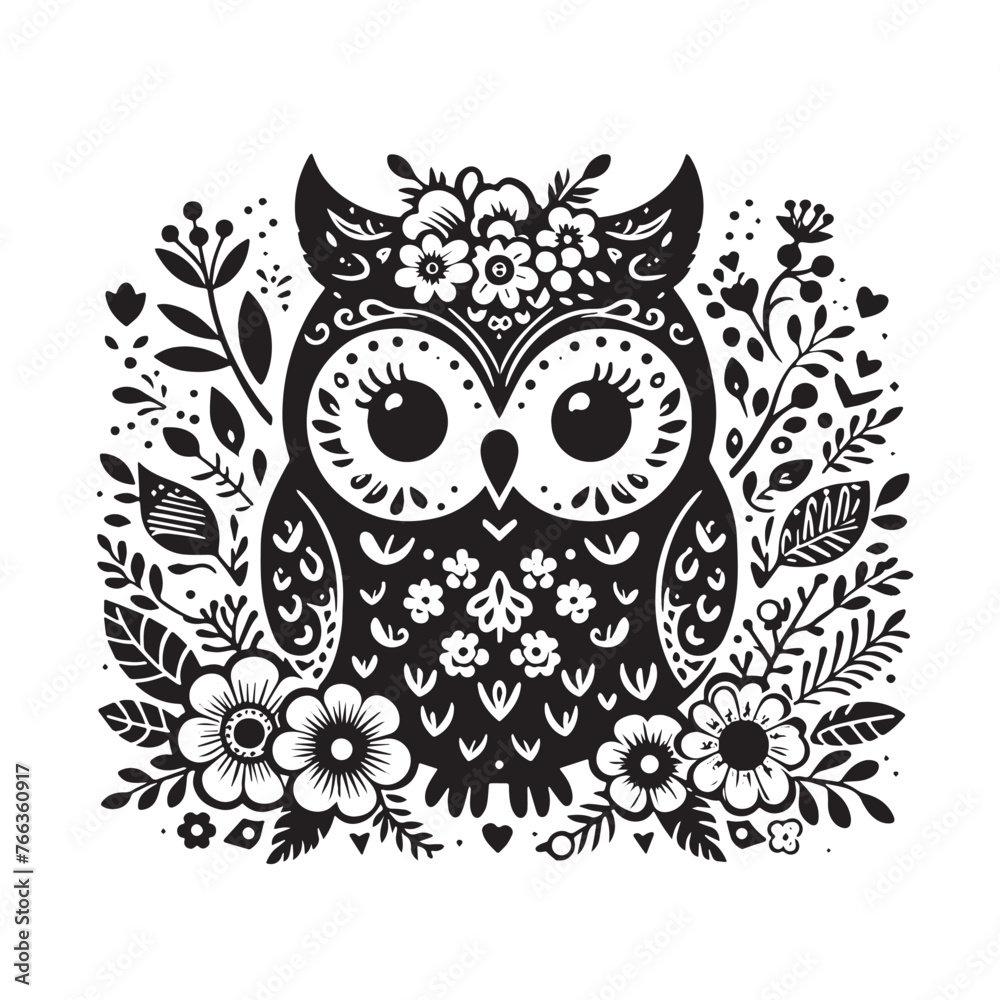 owl with floral vector silhouette illustration owl with floral vector silhouette illustration