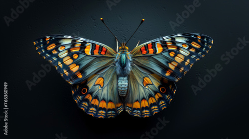 Portrait of a butterfly on dark background. 