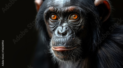 Portrait of a monkey on dark background. 
