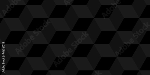 Minimal vector abstract cubes geometric mosaic wall or grid backdrop hexagon technology wallpaper background. Black and gray geometric block cube structure grid triangle texture vintage design.