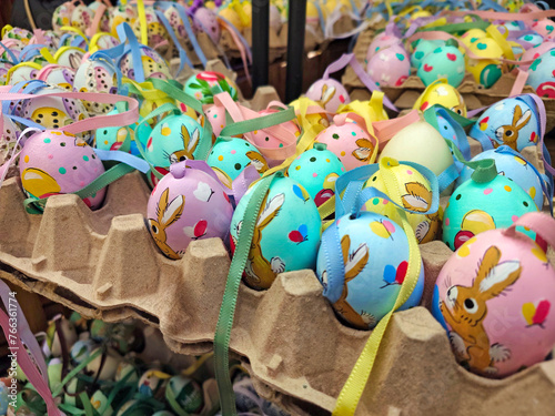 Traditional Easter market with painted easter eggs in Vienna Austria