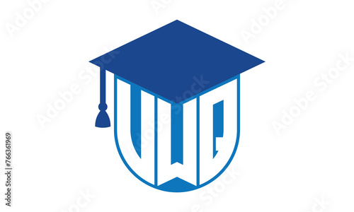 VWQ initial letter academic logo design vector template. school college logo, university logo, graduation cap logo, institute logo, educational logo, library logo, teaching logo, book shop, varsity